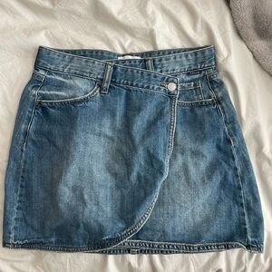 High waisted wrap denim mini skirt